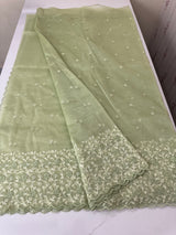 Glassy tissue organza saree with embroidery FKSF133- Pastel Green