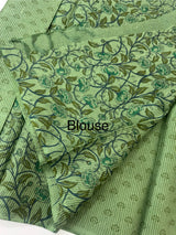 Bhagalpuri printed tussar silk saree with block printed pallu & blouse MTSS1407 ForestGreen