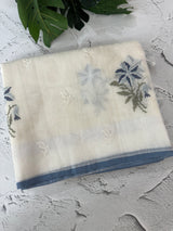 Lightweight Supernet saree with cross stitch embroidery MS142 - White to Blue