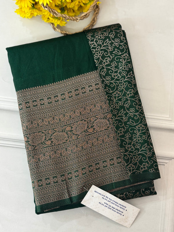Crepe chiffon saree with brocade blouse - MS1134 Green
