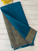 Crepe Banarasi viscose Georgette saree with brocade blouse MS953211- TealBlue