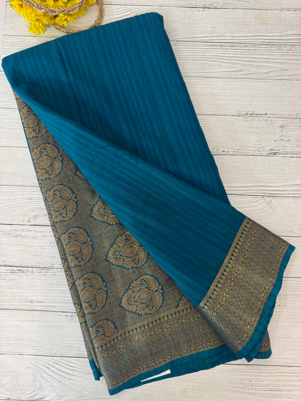 Crepe Banarasi viscose Georgette saree with brocade blouse MS953211- TealBlue