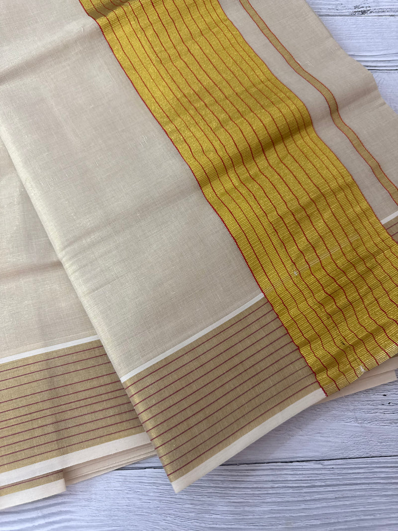 Kerala Gold tissue saree - Red Lines