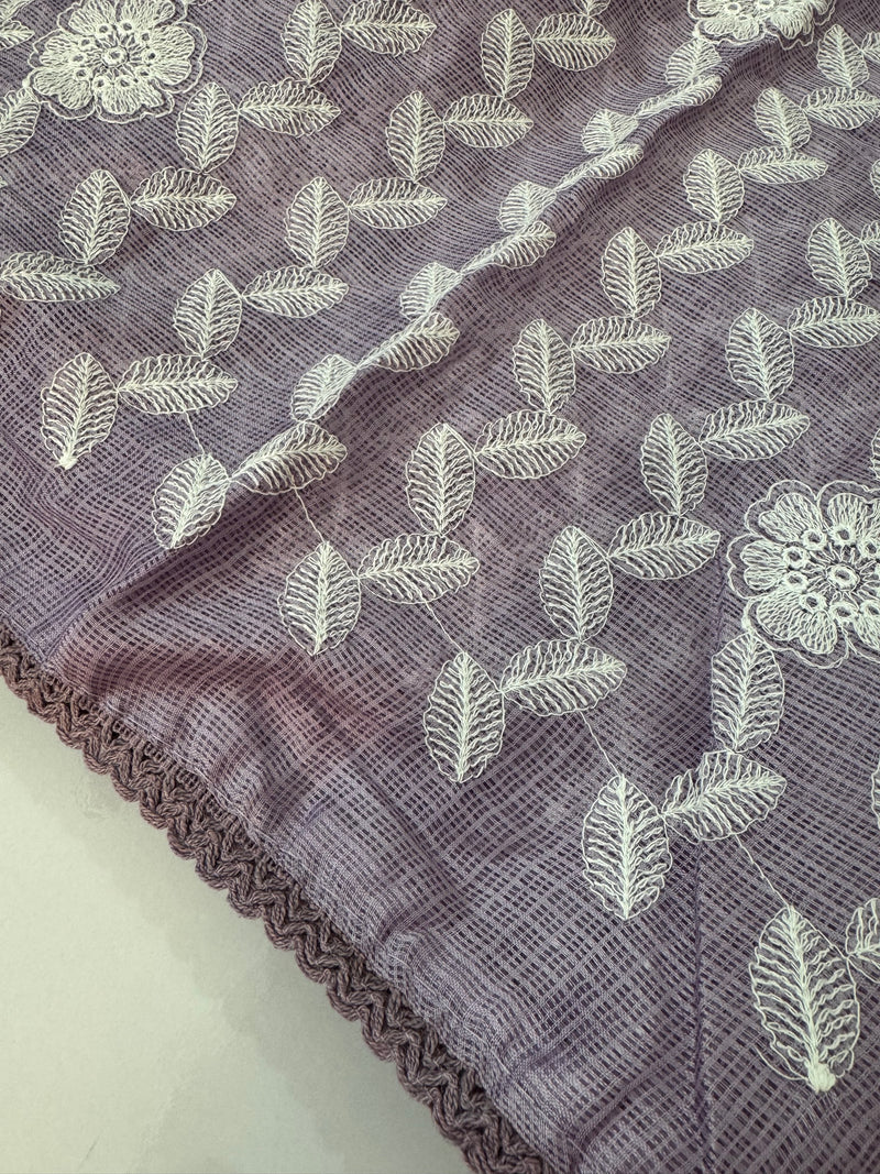 Soft kota checks saree with embroidery - SVTS24 Lavender