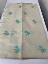 Tissue linen saree with embroidery MSL4900- Blue