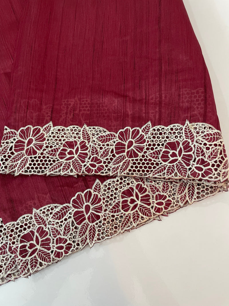 Cutwork Semi tussar saree MTSS879 Cranberry