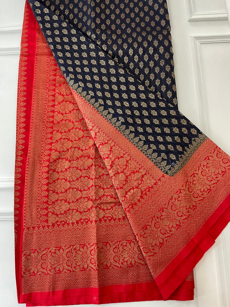 Banarasi viscose Georgette saree MKGS669 DarkBlue & Red