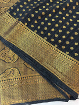 Crepe Banarasi viscose Georgette saree with brocade blouse MS953211- Black