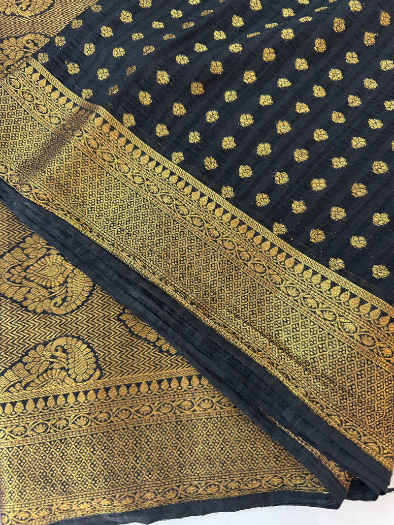Crepe Banarasi viscose Georgette saree with brocade blouse MS953211- Black