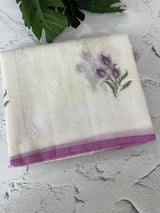 Lightweight Supernet saree with cross stitch embroidery MS142- White to Lavender