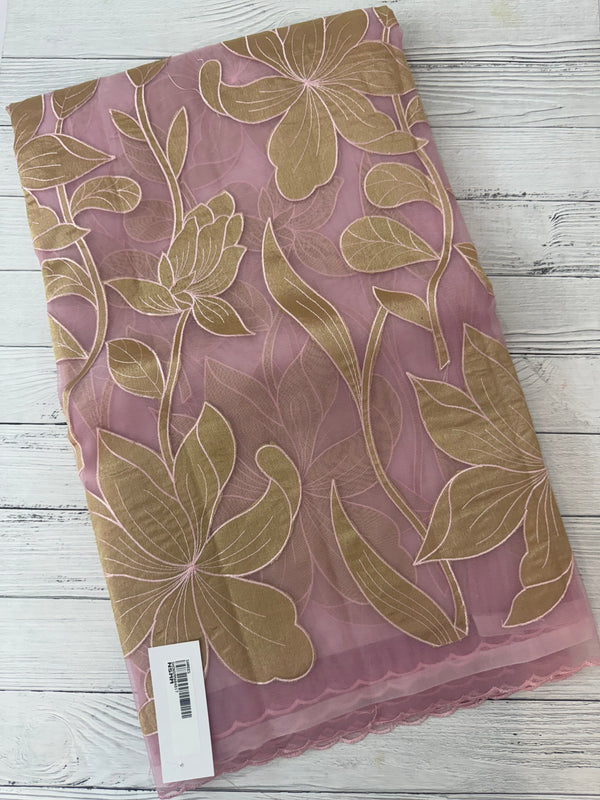 Organza saree with tissue applique work MS5081 Pink