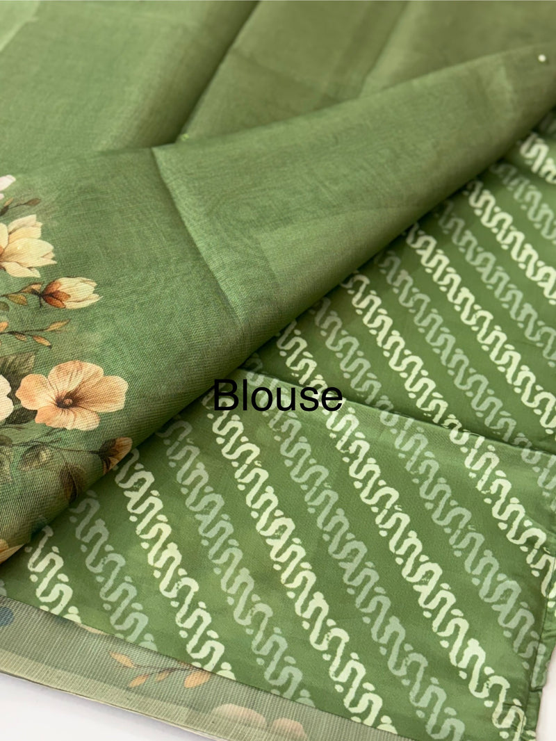 Tissue Silk Saree with digital prints SSKW94- Green