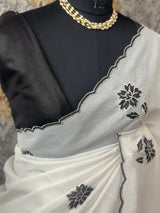 Soft kota silk saree with applique work MS15102- Black& white
