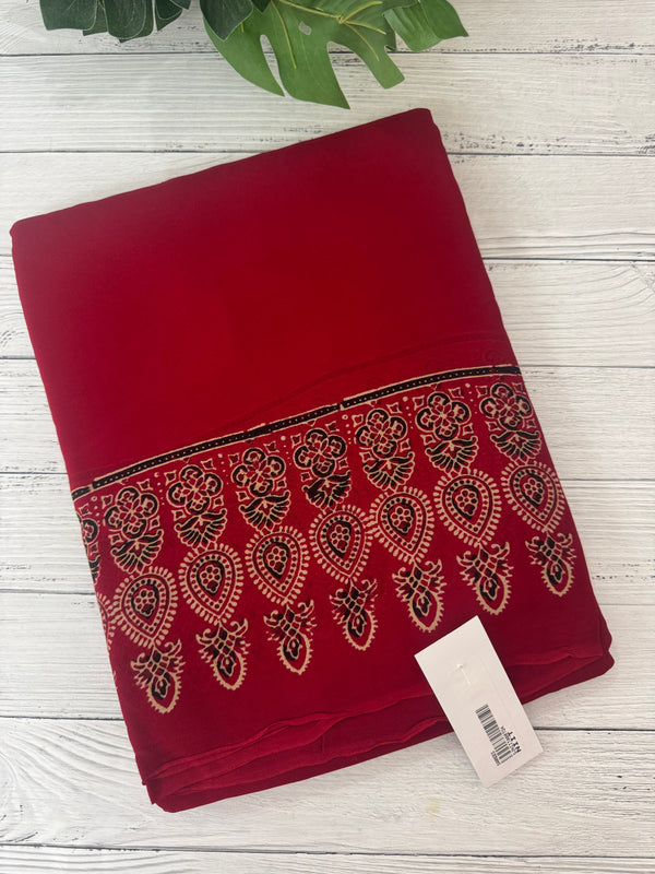 Pure Ajrakh Georgette saree MGS76 _ Red