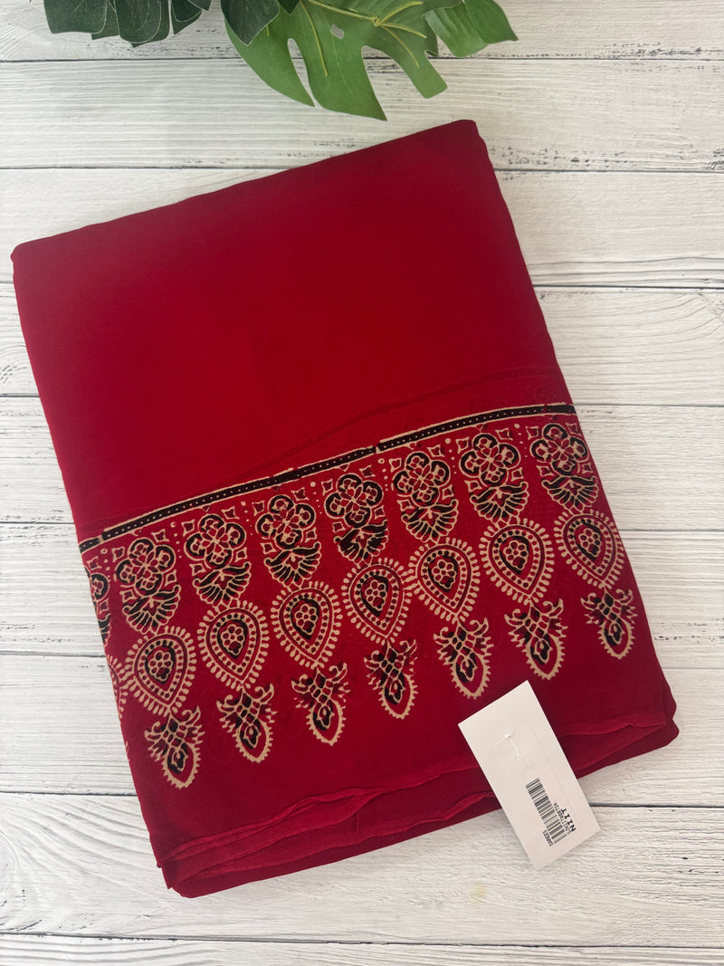Pure Ajrakh Georgette saree MGS76 _ Red