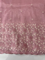 Glassy tissue organza saree with embroidery FKSF133- PastelPink