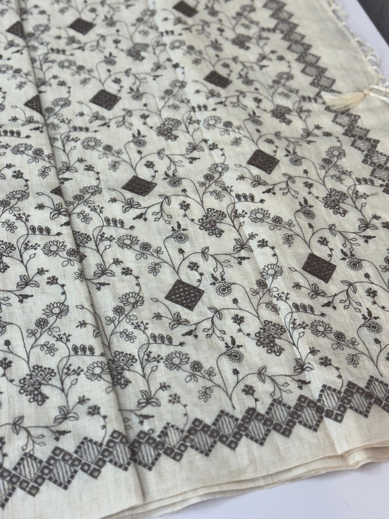 Jute tussar silk saree with cutwork & embroidery MS40414