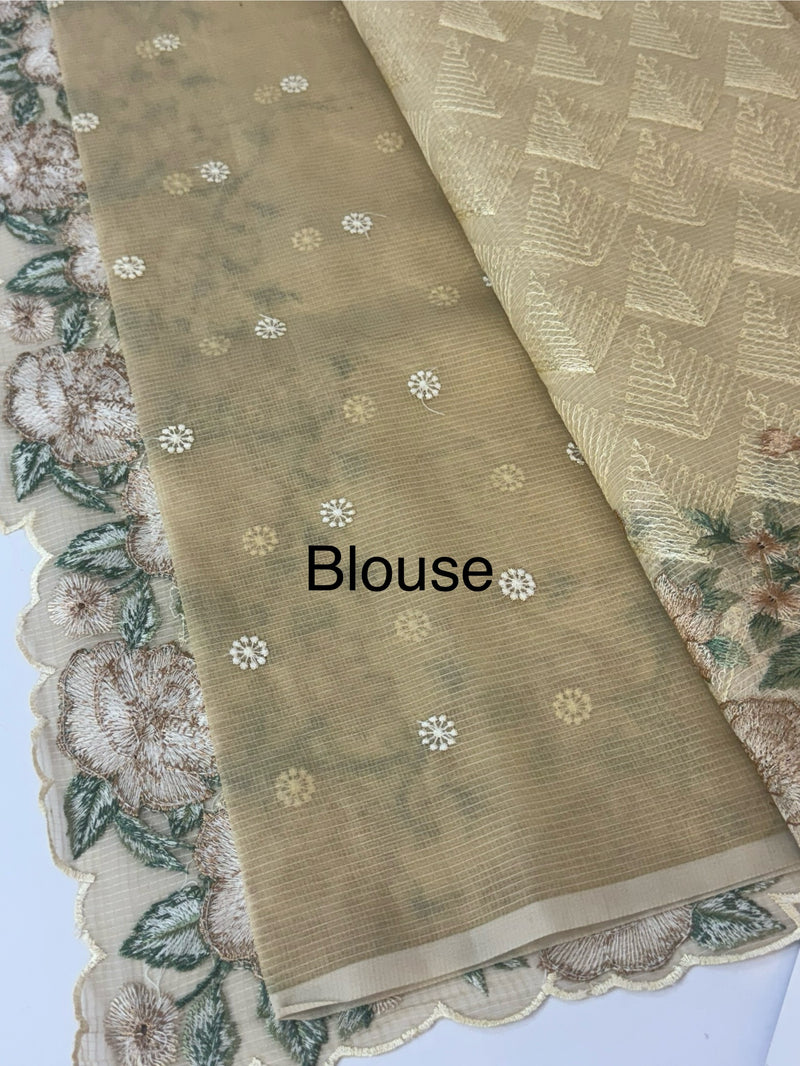 Phulkari NetKota embroidery saree - MPKS905 Beige