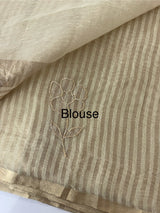 Tissue linen saree with applique work MLS350