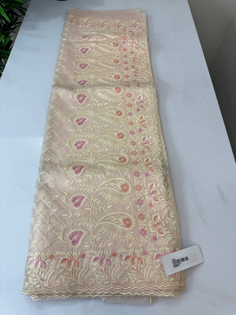 Designer Organza Saree with scalloped border - MOS7113 PastelPeach