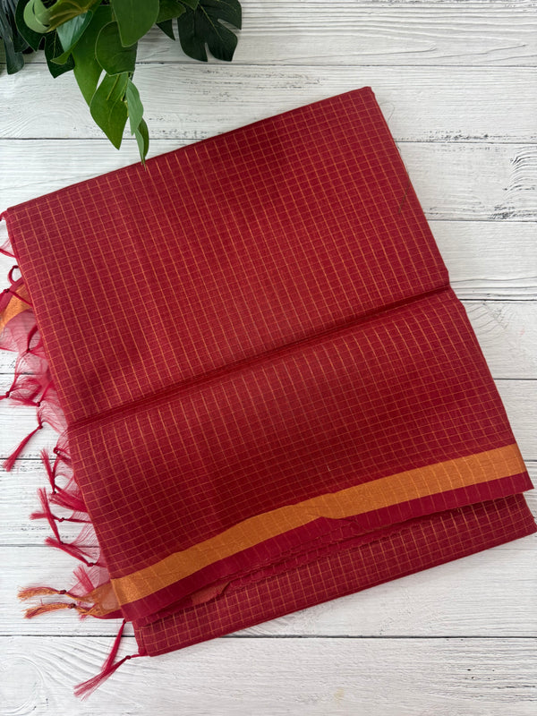 Mangalagiri Silk Cotton Saree with zari checks MS90321 DarkPeach