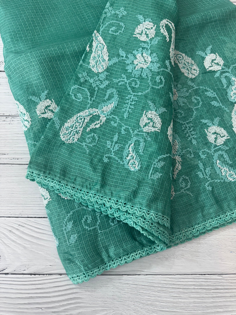 Soft kota checks saree with embroidery SVPIIY- BluishGreen