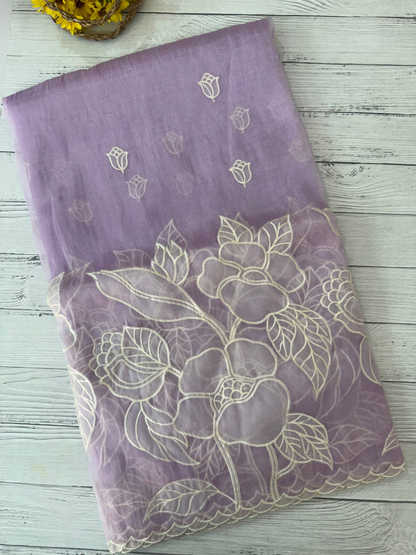 Tissue Organza Applique work saree MS15199- Lavender