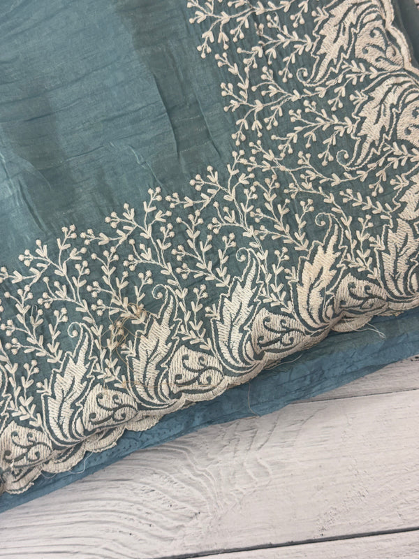 Crush Organza embroidery saree MS9739- DuskyBlue