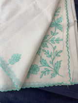 Kota silk saree with applique work SJCV82- Offwhite & Blue