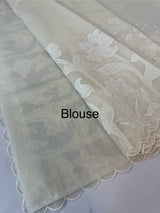 Mul chanderi applique work saree  MSH115 - Offwhite