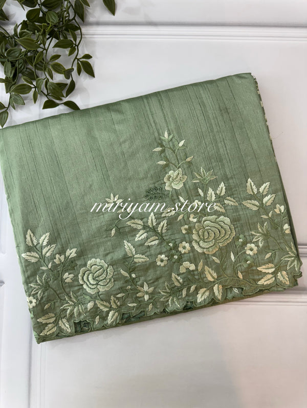 Embroidered Crepe semi tussar silk saree- MSS721 DustyGreen