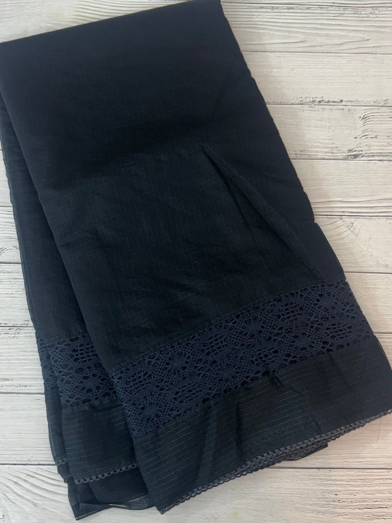 Kota saree with crochet work and lace border MCJ879 Black
