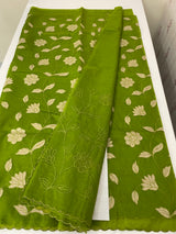 Organza saree with tissue applqiue work - MSH989 LeafGreen