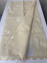 Kota Moonga checks Applique work saree  MSH278 Ivory