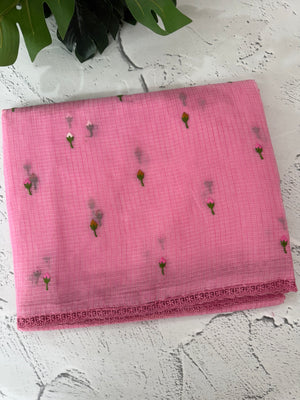 Kota checks saree with embroidery MS7679(1) Pink
