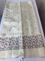 Blended tussar saree with embriodery - MS8665 Cream