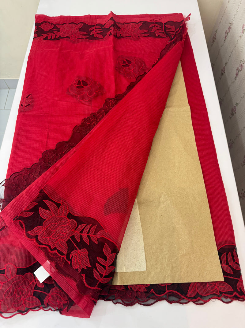 Kota saree with applique work MS6677 - Red to Black