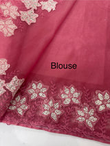 Soft organza saree with sequins cutwork borders- MCW541 - Pink