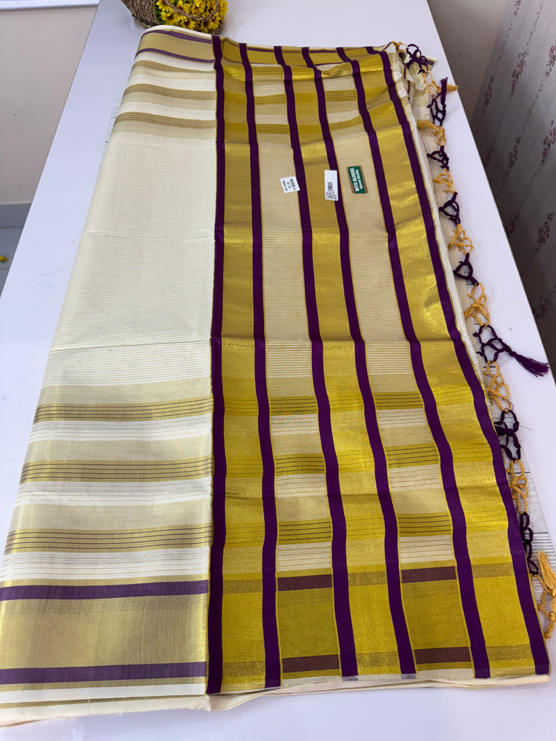 Kerala tissue saree- Gold lines