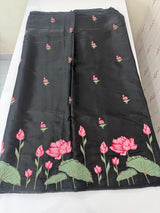 Blended Satin finish Tussar silk saree with cross-stitch embroidery- MS8179 Black