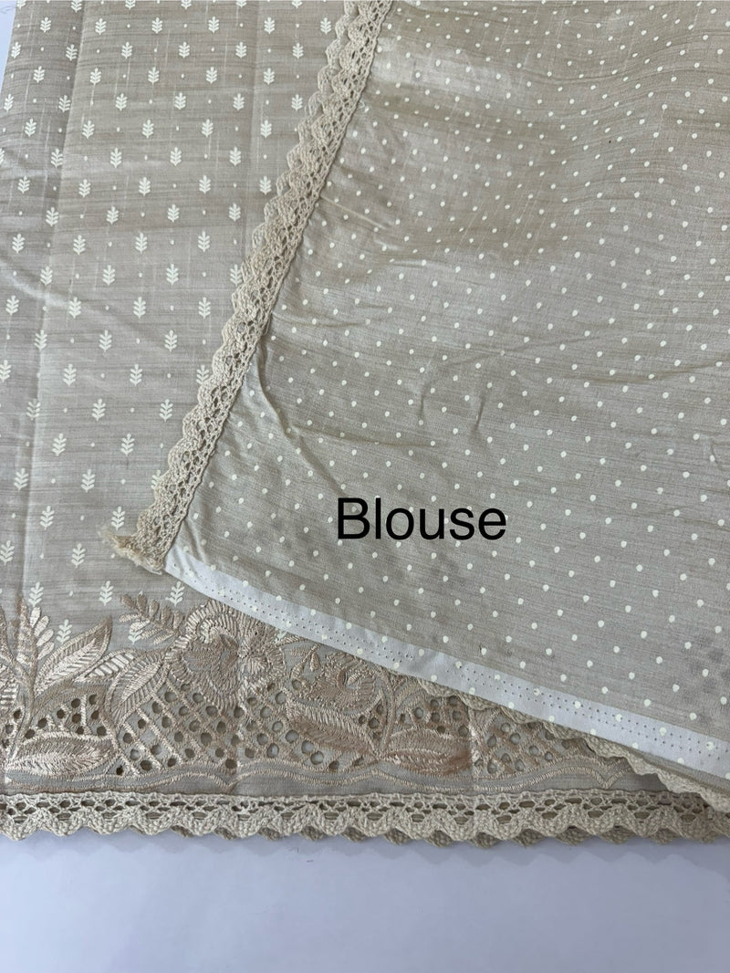 Cutwork blended tussar saree   - Cream MS5222