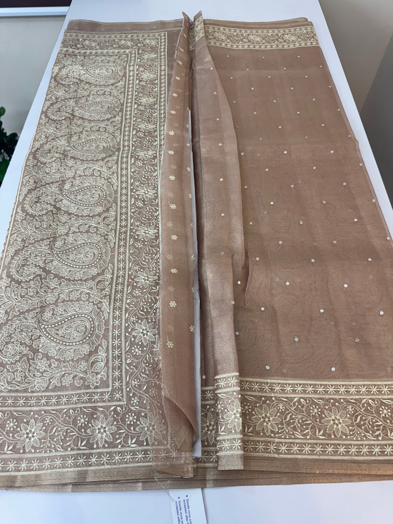 Tissue silk saree with embroiodery MSDH12 Rosegold