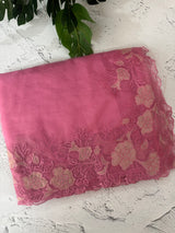 Semi Organza saree with applique borders - MCW799 Pink