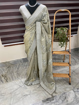 Metallic crush organza saree - MCOS625 Oyster Green