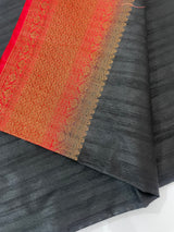 Soft silk sarees with contrast pallu & blouse MJL890Black and Red