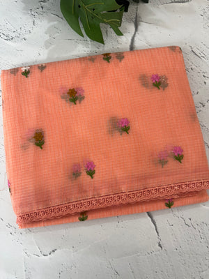 Kota checks saree with embroidery MS7679 (2)DarkPeach