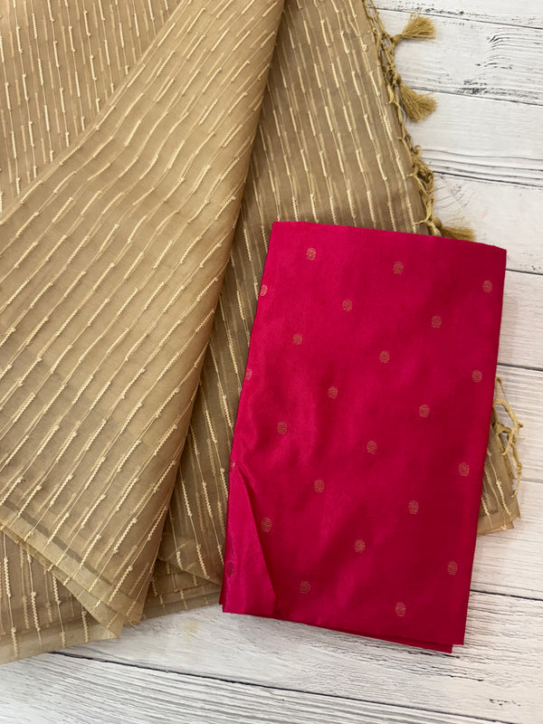 Semi organza thread work saree with soft silk blouse MOS9543 -Beige to Pink