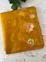 Crushed Blended tussar silk saree with embroidery- MTS355 - Mustard