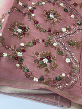 Kosa Tussar silk saree with hand embriodery - MS8199 PeachPink
