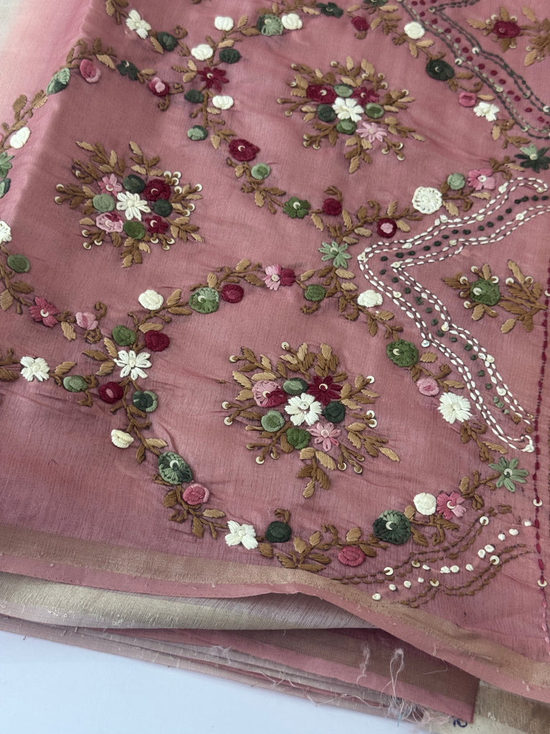 Kosa Tussar silk saree with hand embriodery - MS8199 PeachPink